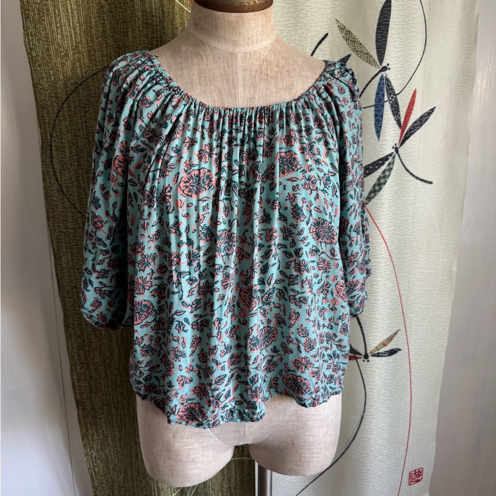 Natalie Martin Teal and Coral Floral Blouse